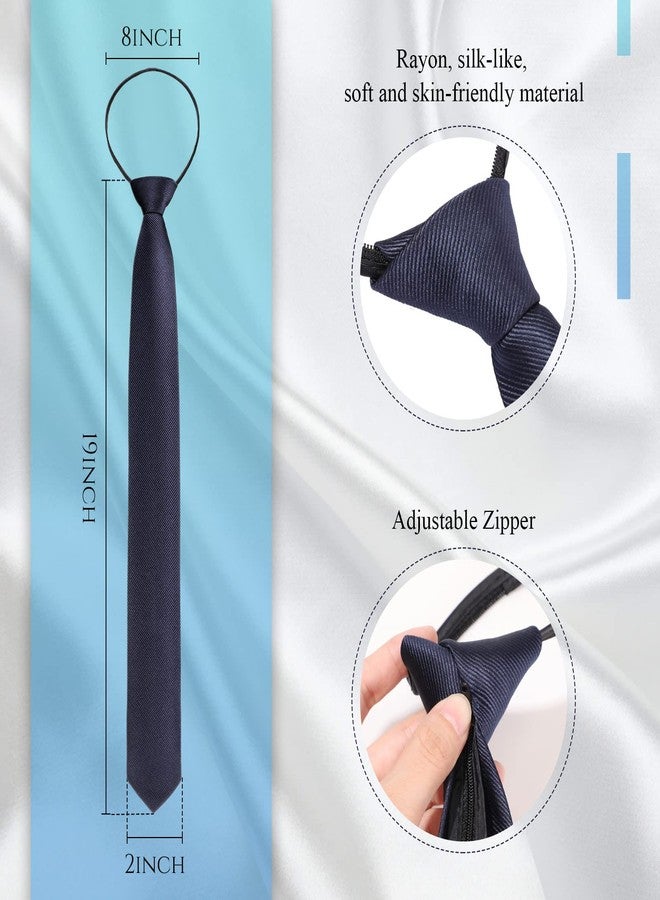 Xinnun 5 Pieces Mens Zipper Ties Pre Tied Adjustable Neckties Solid Color Skinny Necktie Thin Clip on Slim Tie for School Wedding Christmas Party Uniforms, Black, Navy, Gray, Silver Gray, Dark Red - Image 3